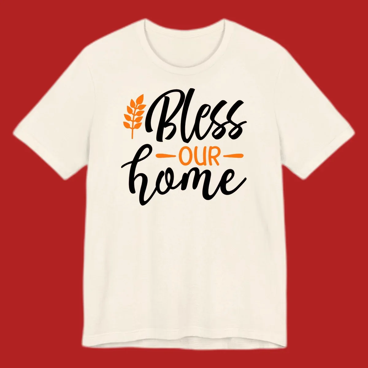 Bless our home autumn wheat design with orange wheat stalk and text.
