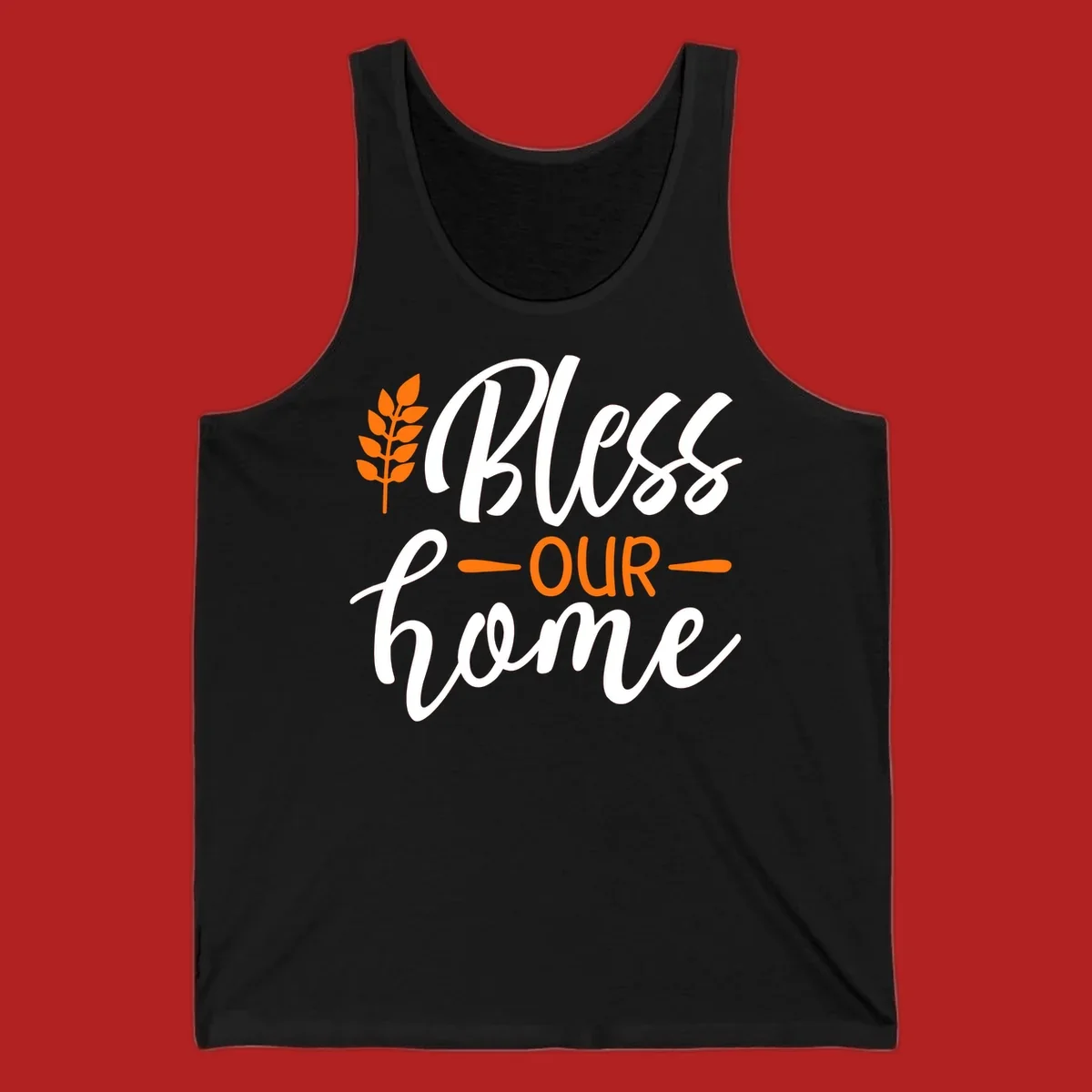 Bless our home autumn wheat design with orange wheat stalk and text.