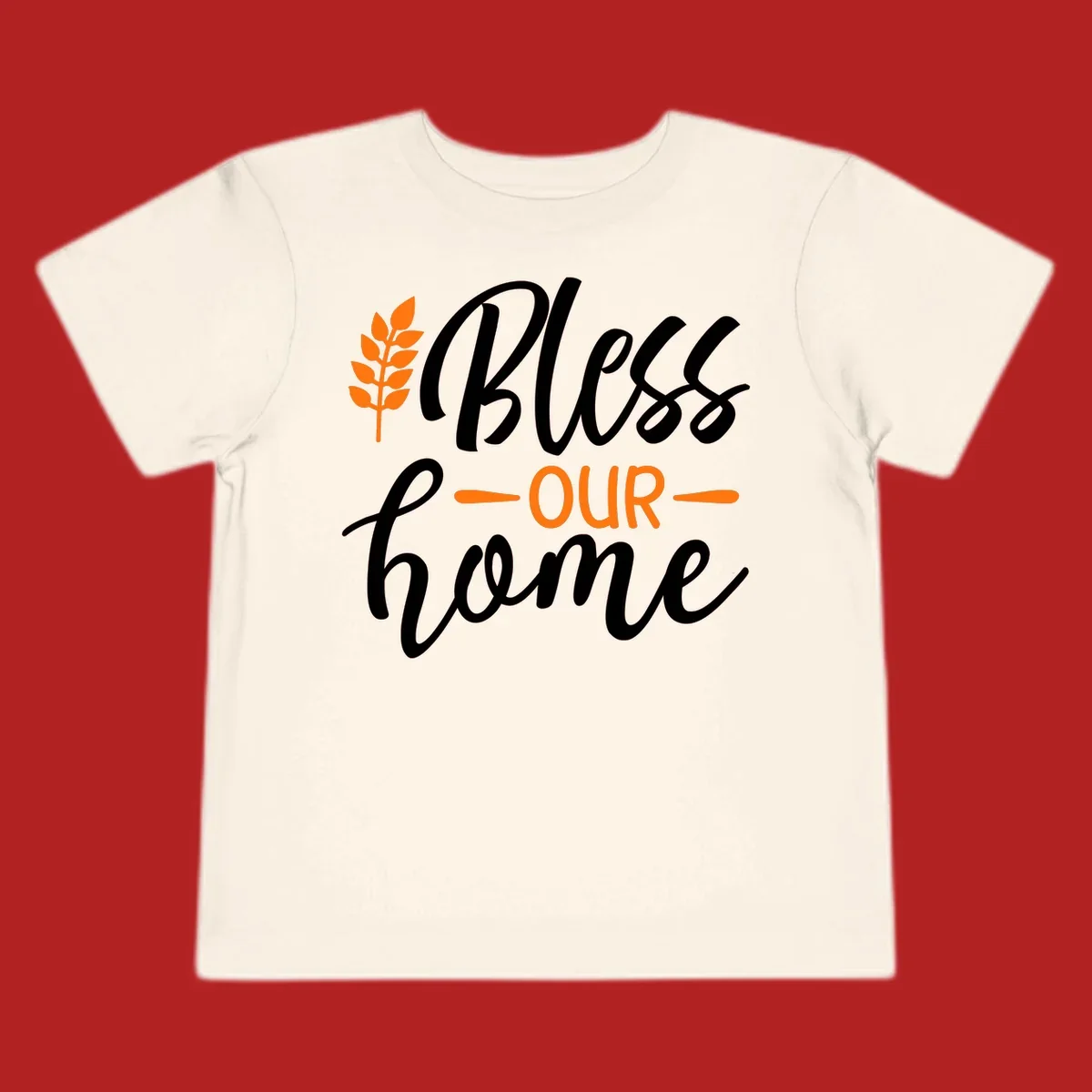 Bless our home autumn wheat design with orange wheat stalk and text.