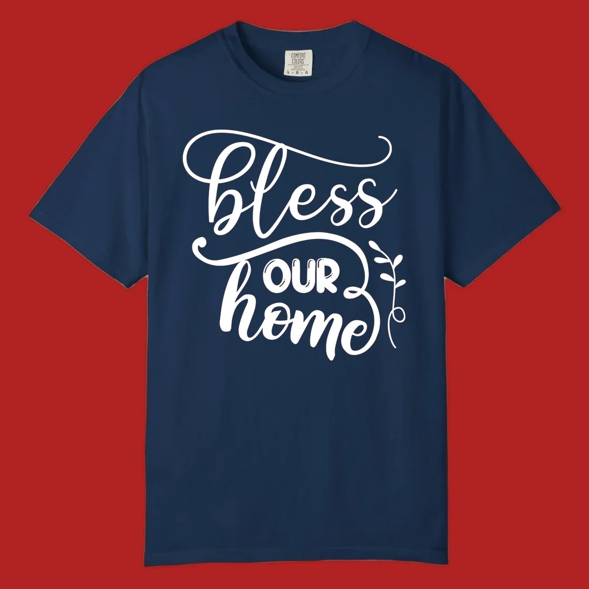 Bless our home typography design with floral accents.