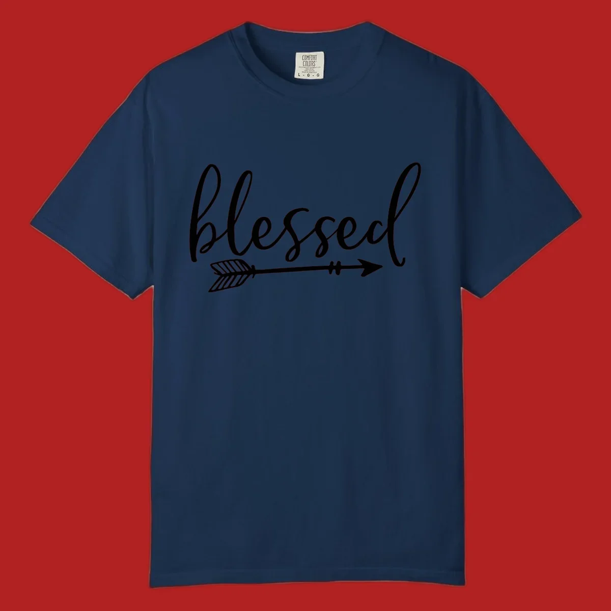 Blessed arrow script design with flowing text and an arrow graphic.