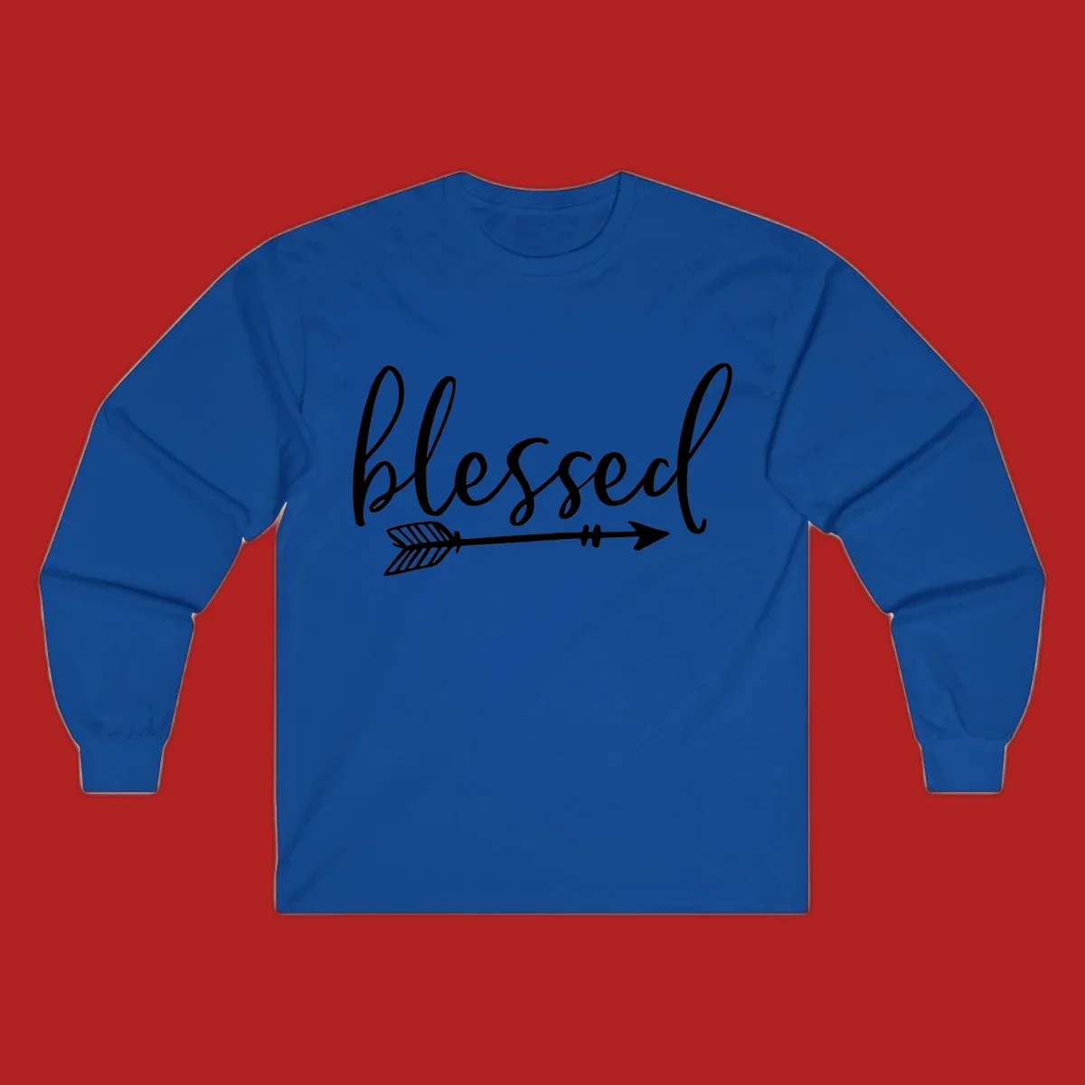 Blessed arrow script design with flowing text and an arrow graphic.