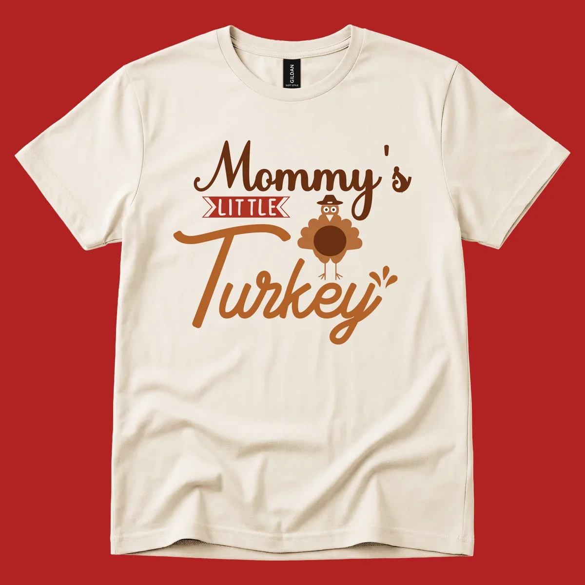 Mommy's Little Turkey Thanksgiving graphic with a cartoon turkey and playful text.