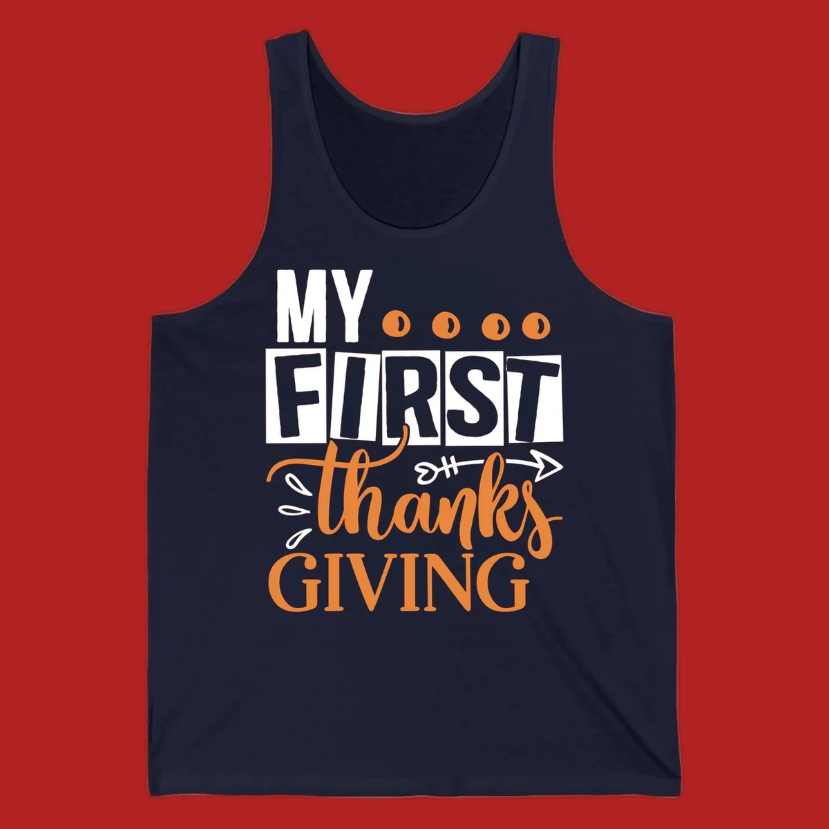 My First Thanksgiving baby design with bold text and festive accents.