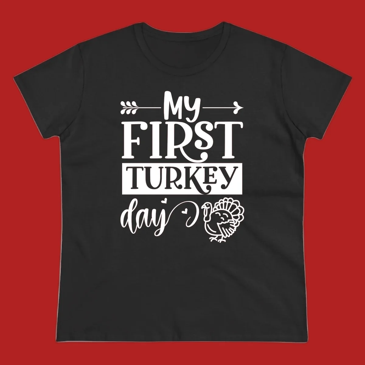 My First Turkey Day baby design with text and a cute turkey illustration.