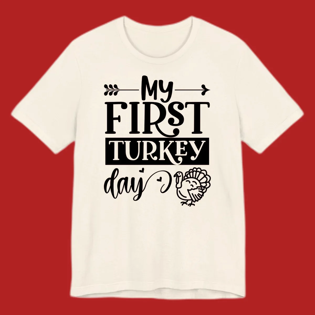 My First Turkey Day baby design with text and a cute turkey illustration.