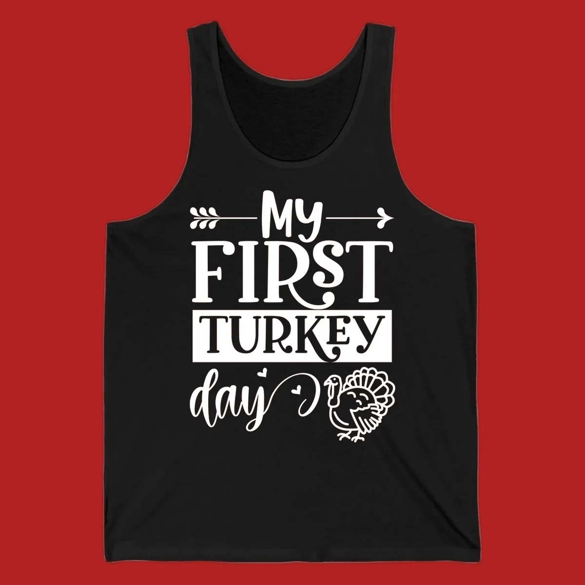 My First Turkey Day baby design with text and a cute turkey illustration.