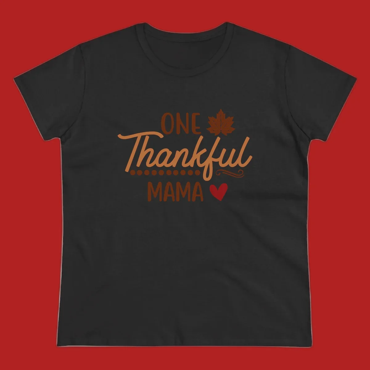 Thankful mama text with leaf and heart graphic, thankful-mama.