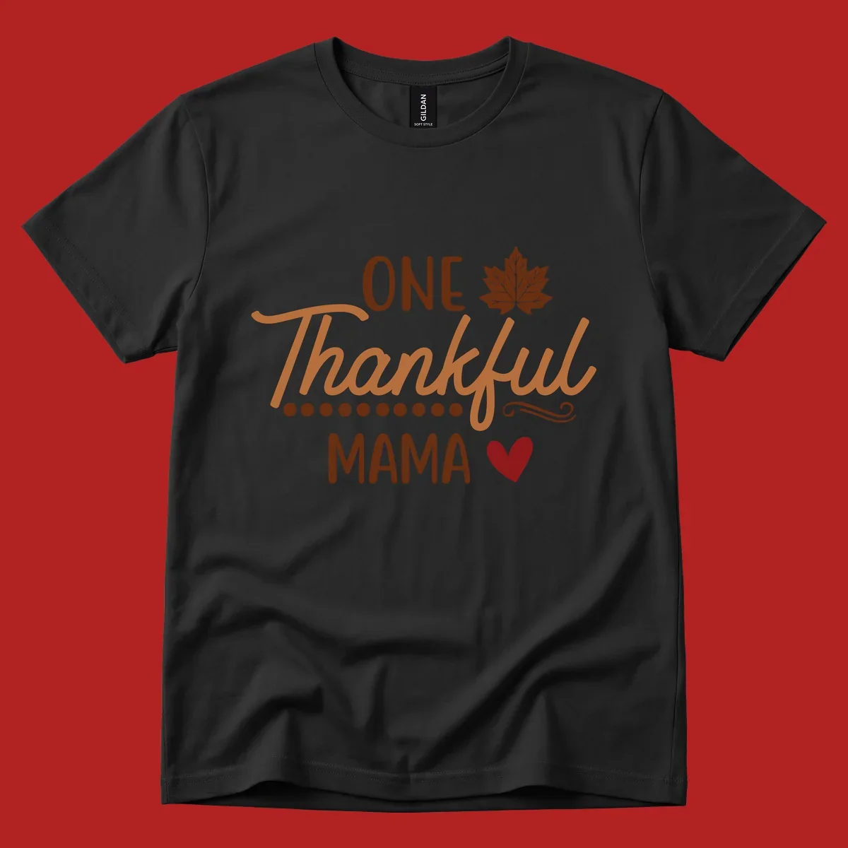 Thankful mama text with leaf and heart graphic, thankful-mama.