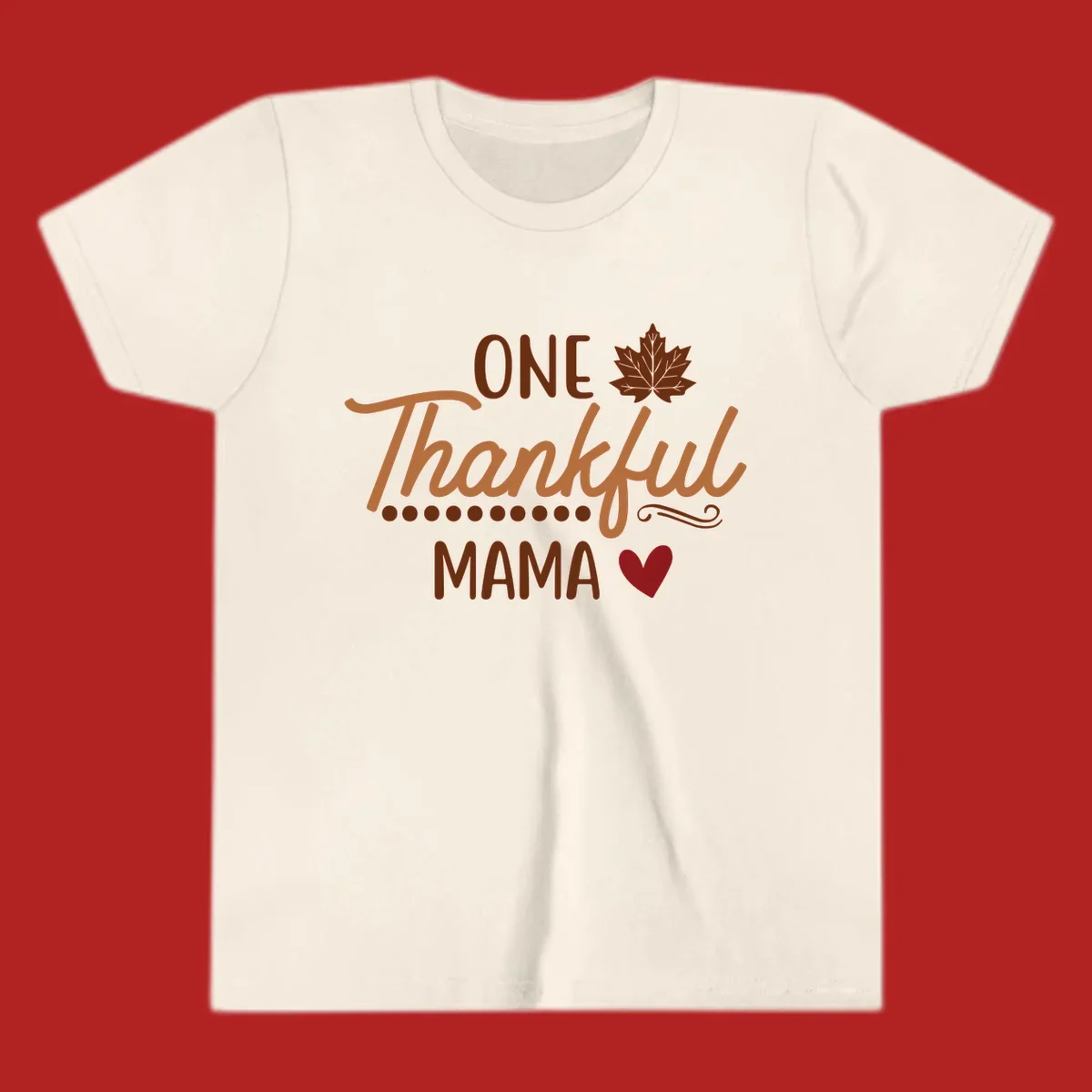 Thankful mama text with leaf and heart graphic, thankful-mama.