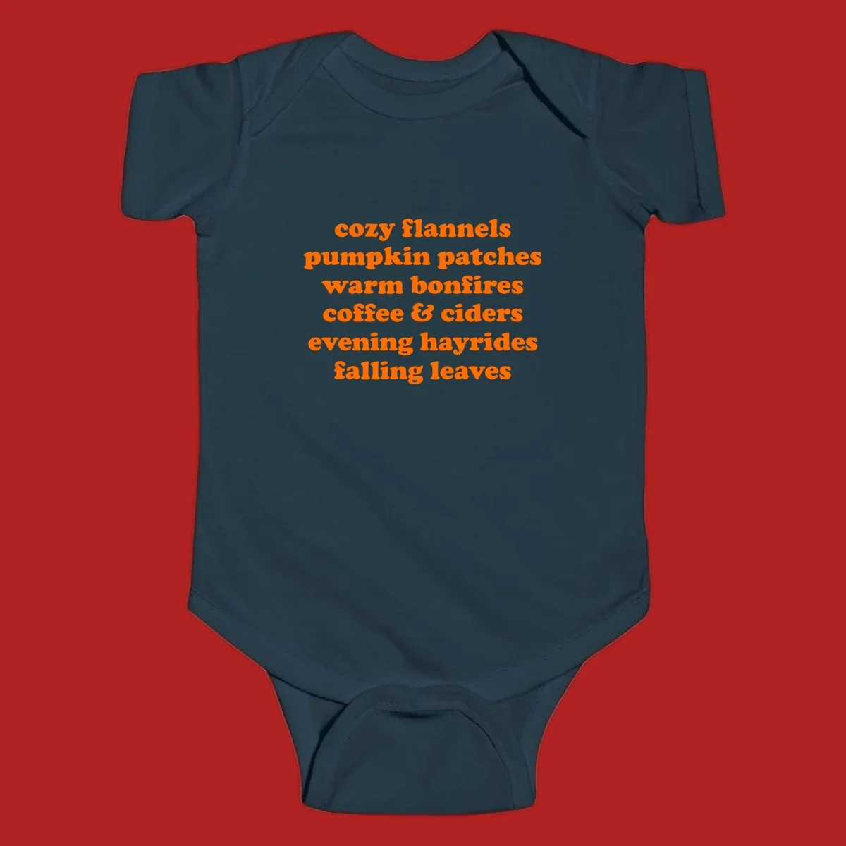 Orange text listing cozy fall activities like pumpkin patches and warm bonfires.