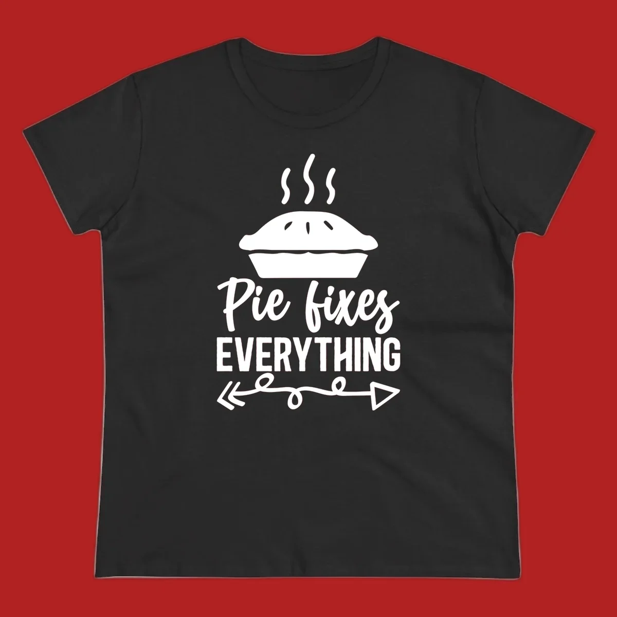 Pie fixes everything graphic with steaming pie and decorative arrows.
