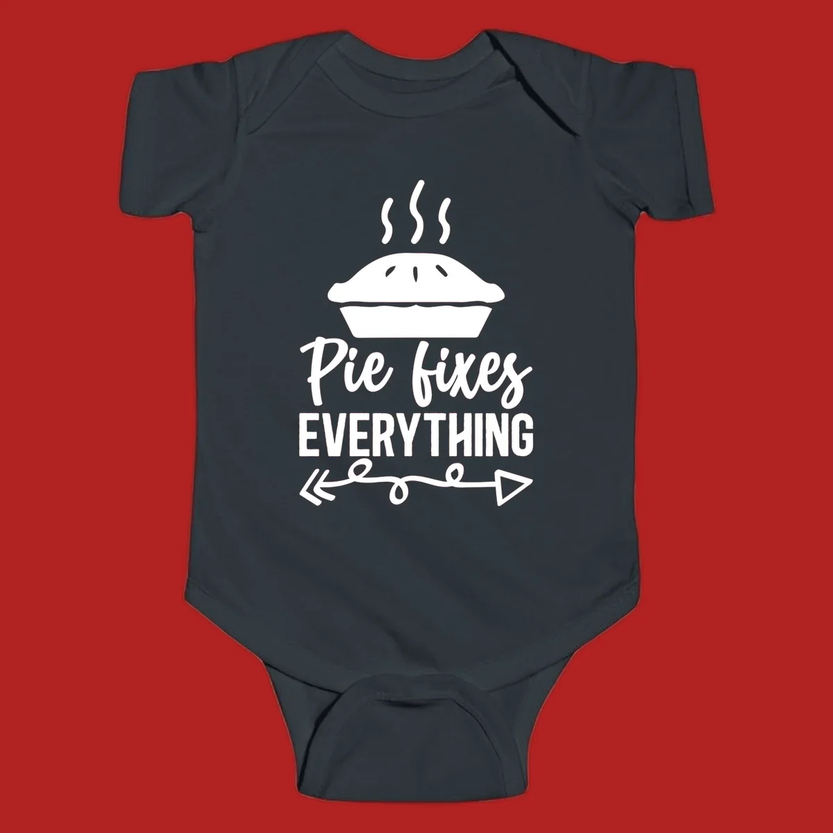 Pie fixes everything graphic with steaming pie and decorative arrows.