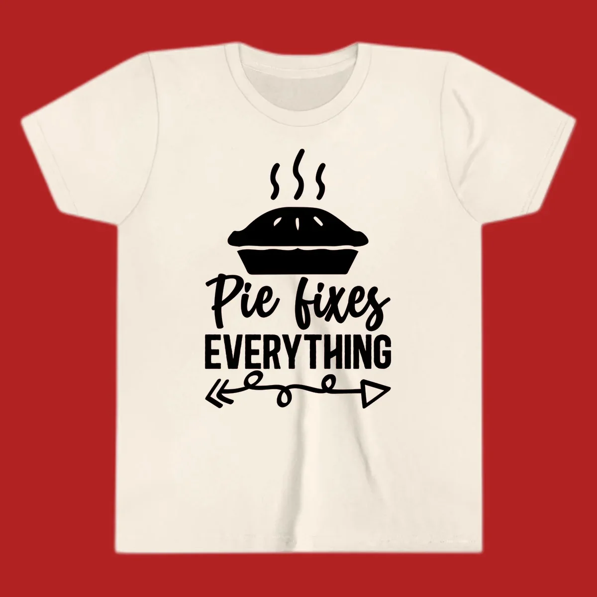 Pie fixes everything graphic with steaming pie and decorative arrows.
