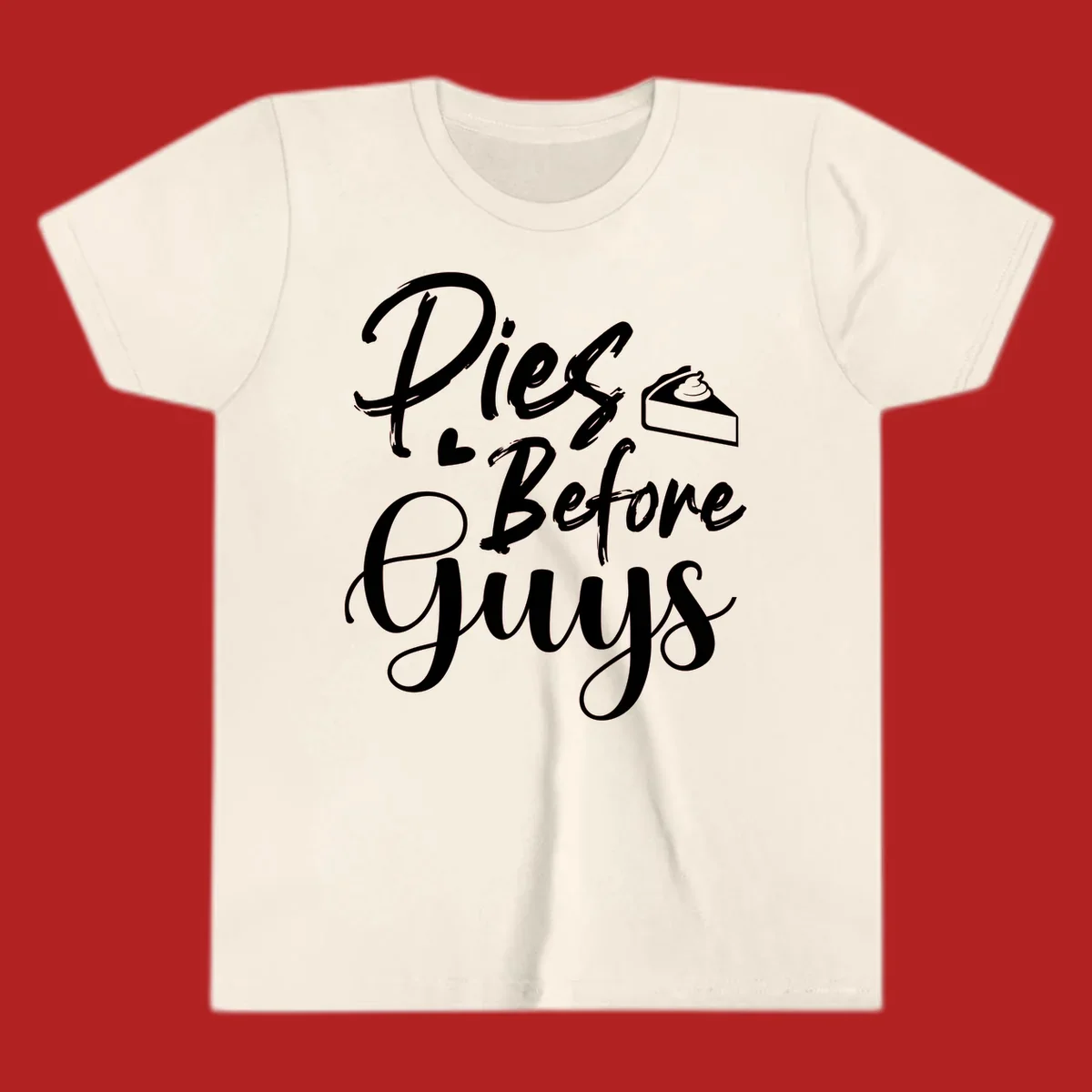 Pies Before Guys typography design with heart and pie slice.