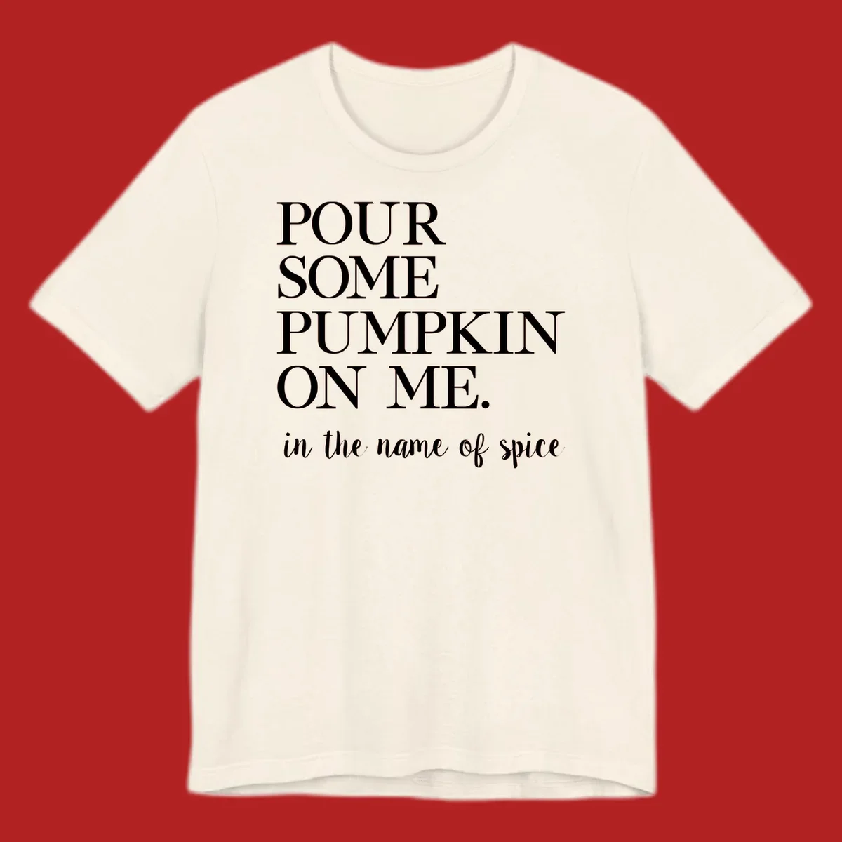 Pumpkin spice phrase in white text on black and white backgrounds.