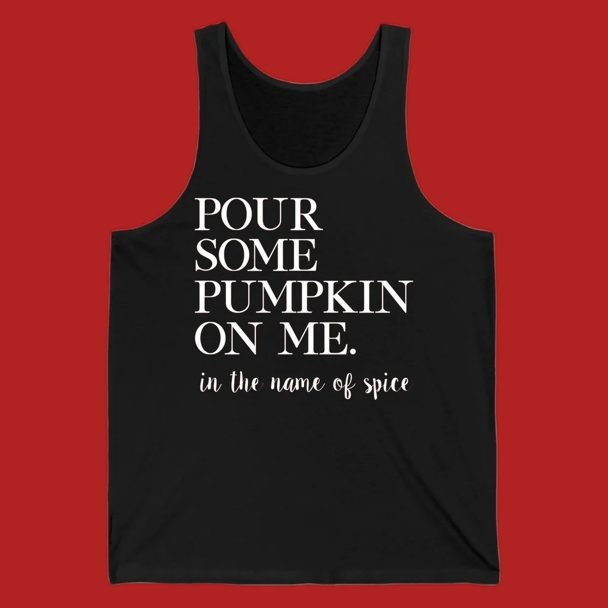 Pumpkin spice phrase in white text on black and white backgrounds.