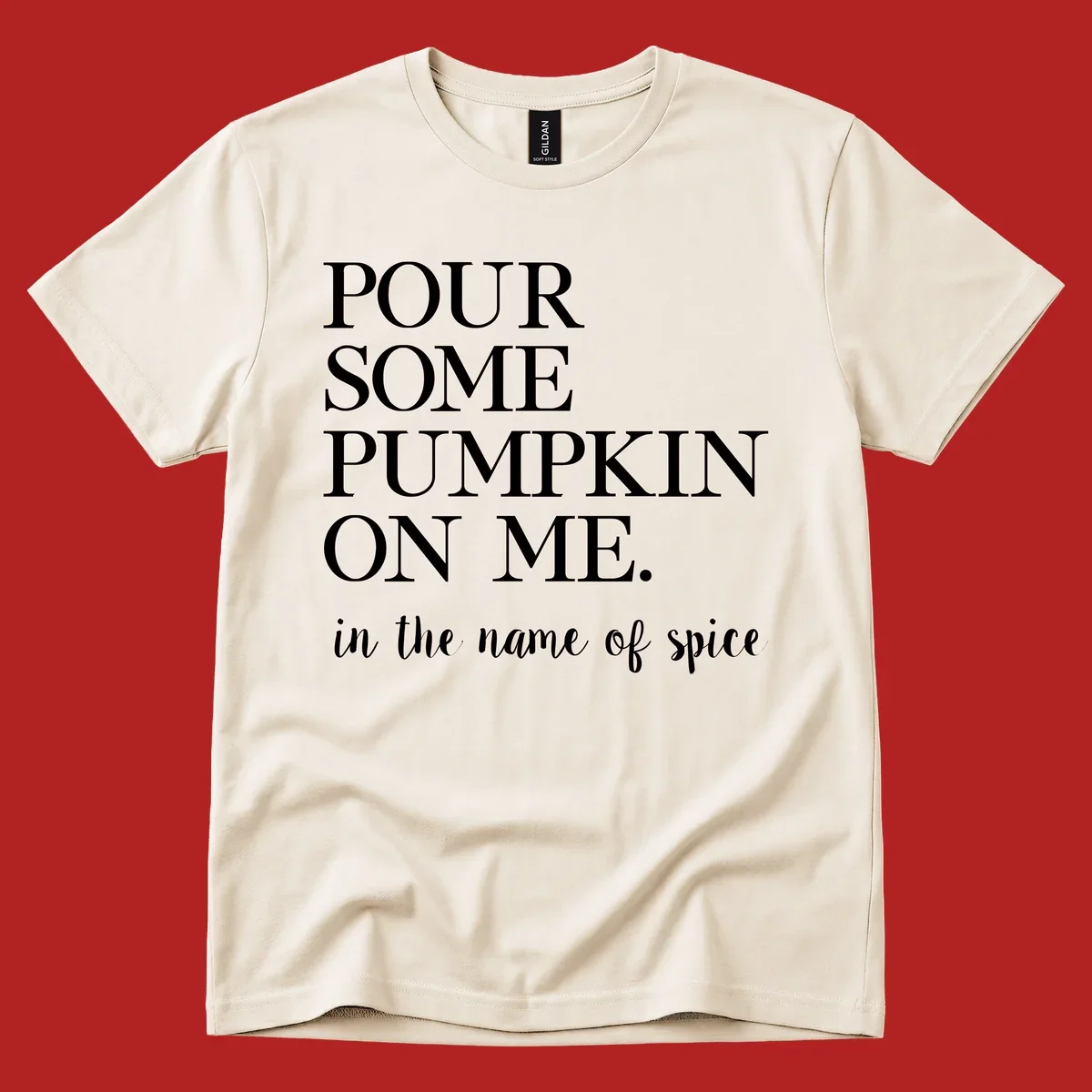 Pumpkin spice phrase in white text on black and white backgrounds.