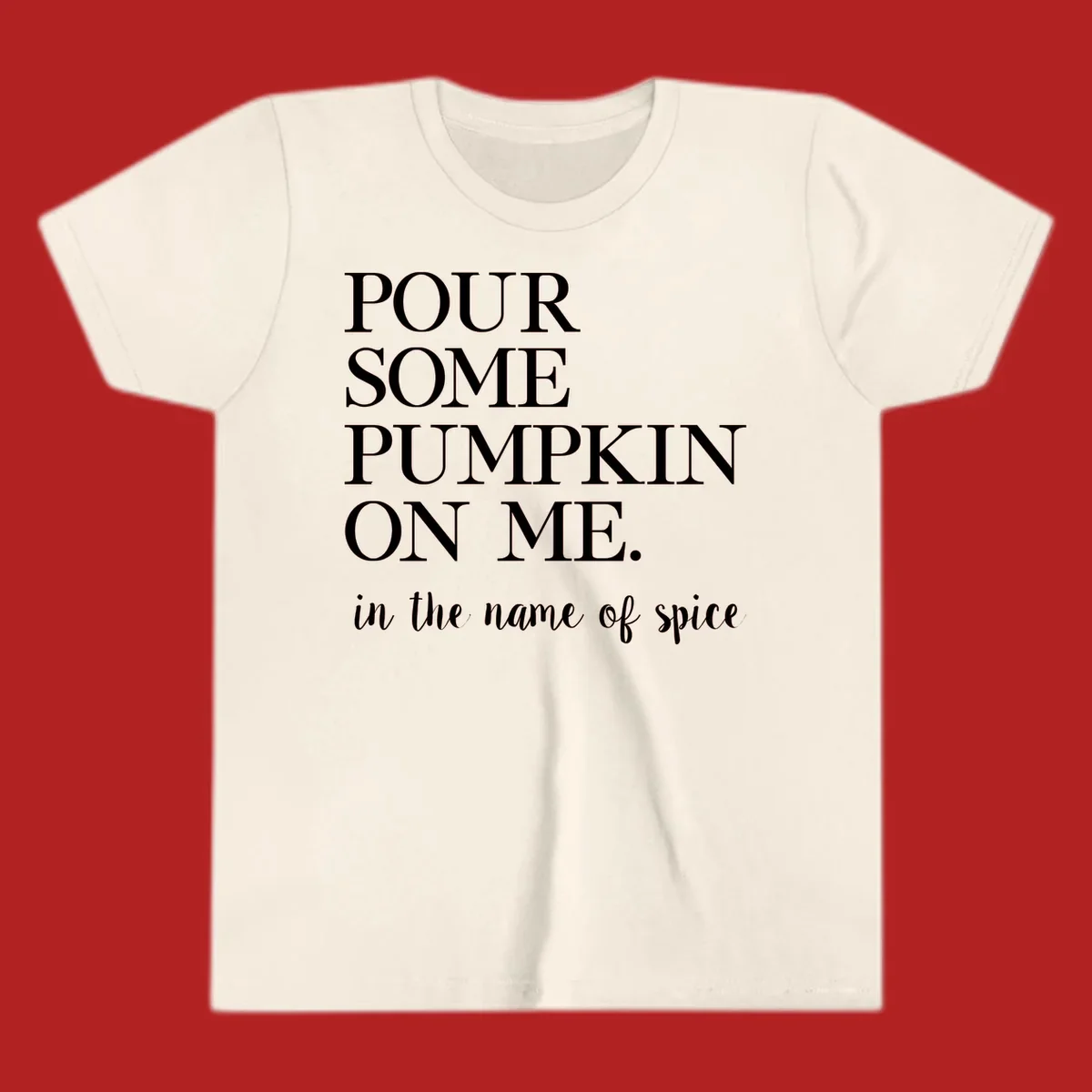 Pumpkin spice phrase in white text on black and white backgrounds.