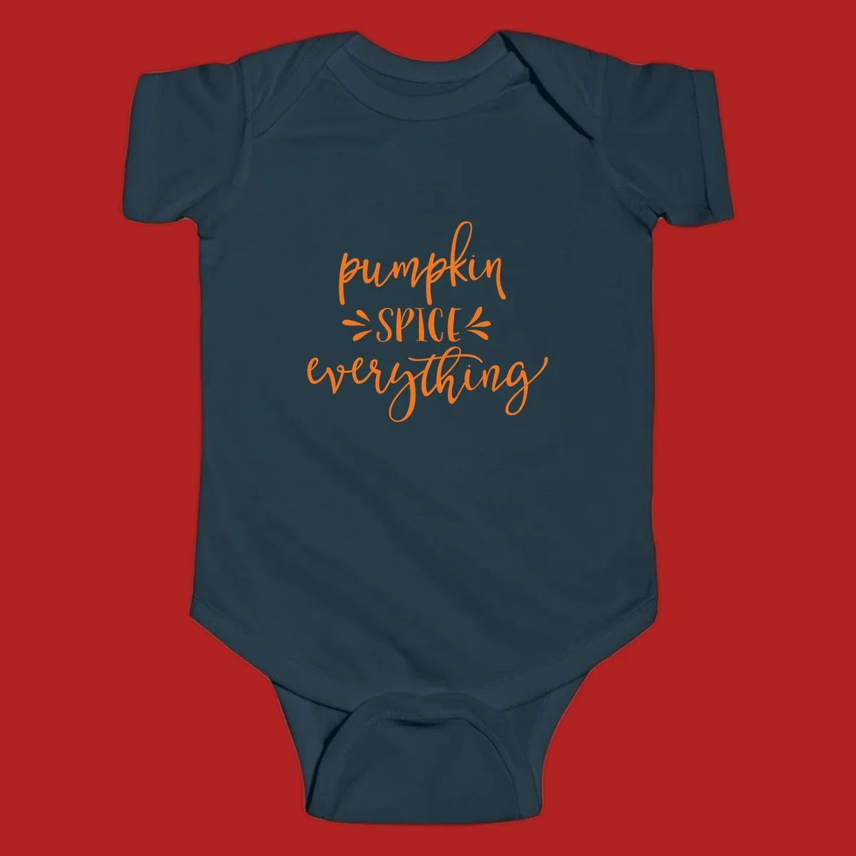 Pumpkin Spice Everything text design in orange script font, celebrating fall.
