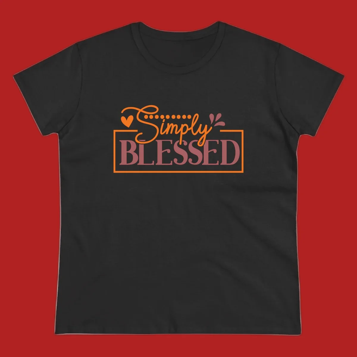 Simply Blessed phrase with heart and dots graphic tee.