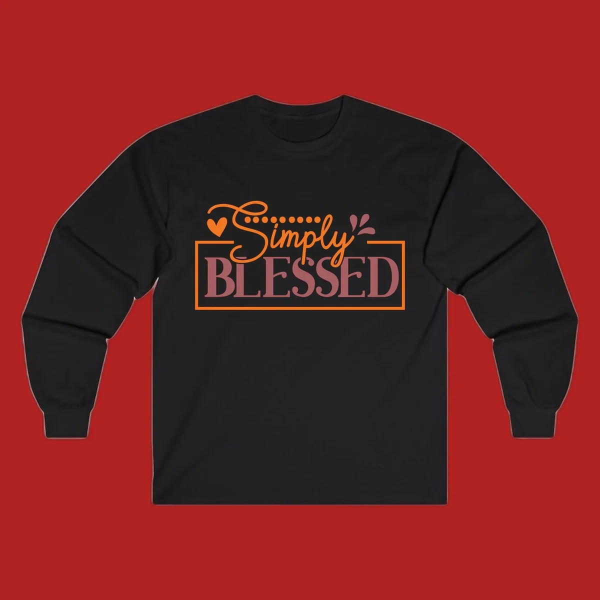 Simply Blessed phrase with heart and dots graphic tee.