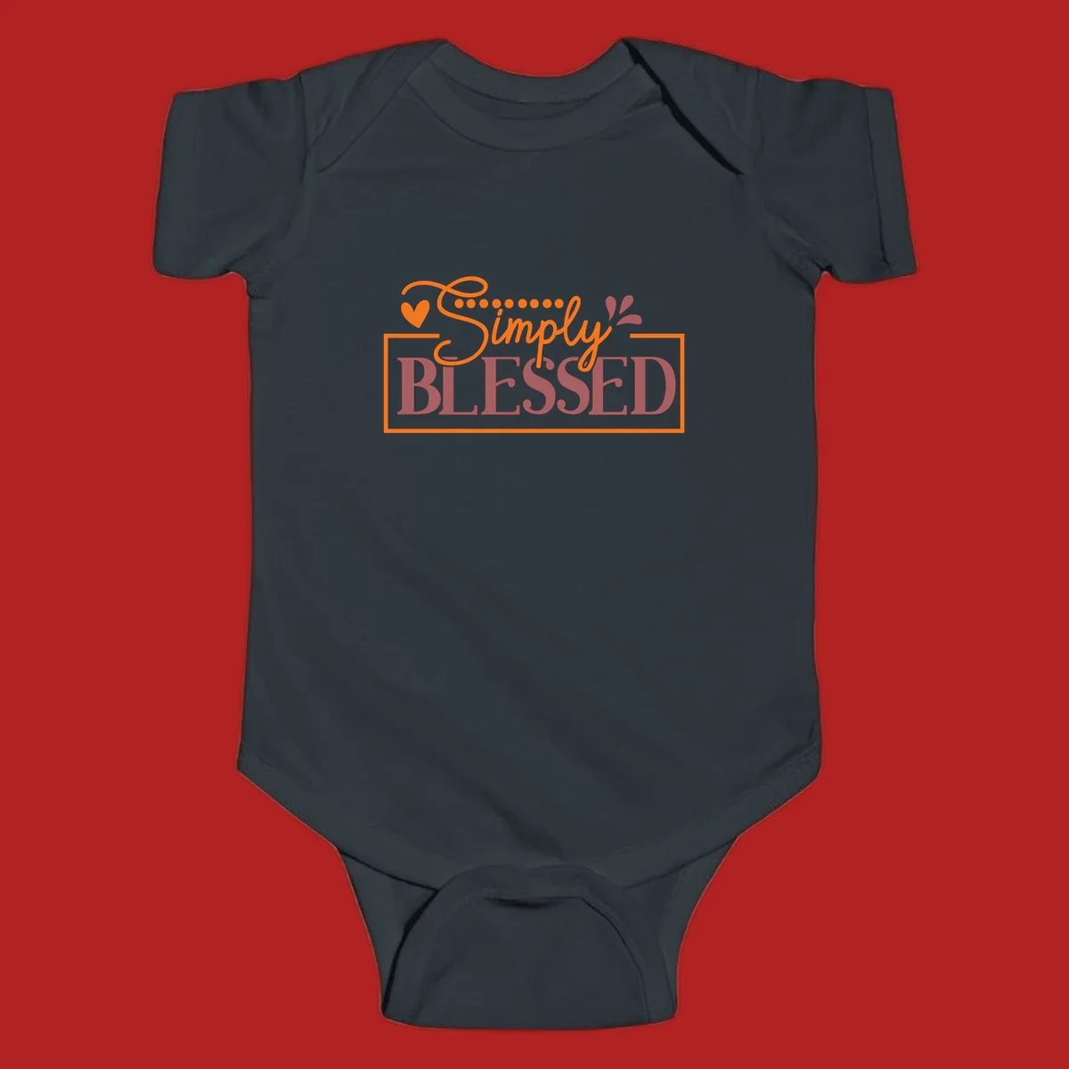 Simply Blessed phrase with heart and dots graphic tee.