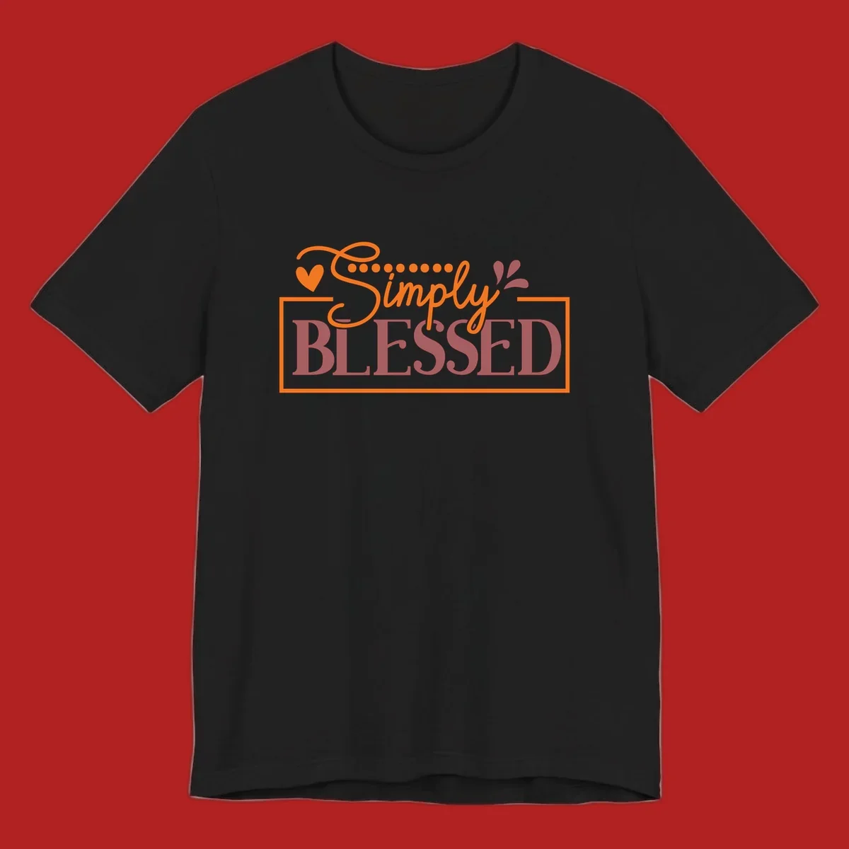 Simply Blessed phrase with heart and dots graphic tee.