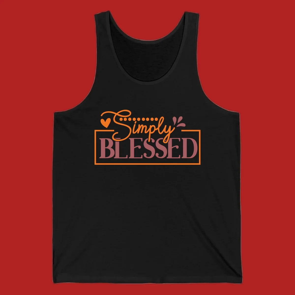 Simply Blessed phrase with heart and dots graphic tee.
