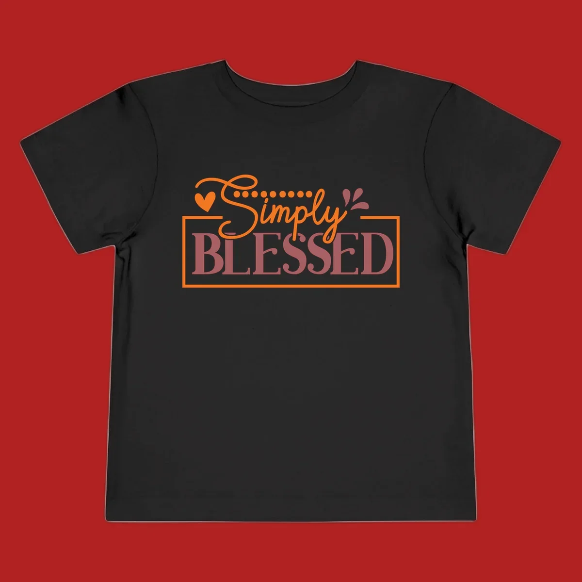 Simply Blessed phrase with heart and dots graphic tee.