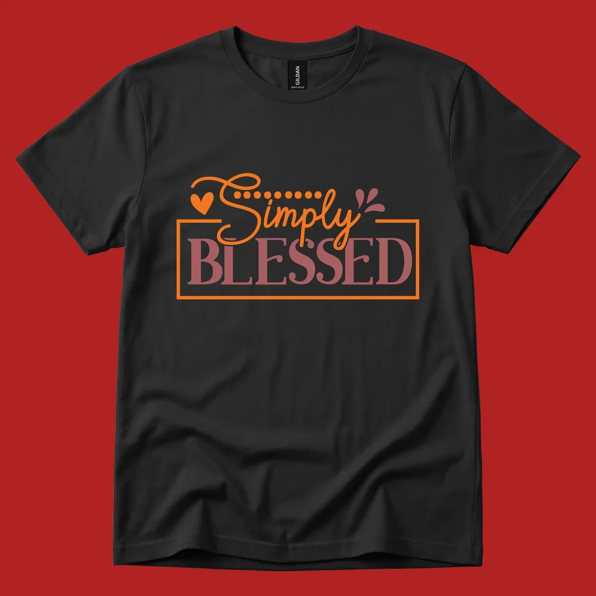 Simply Blessed phrase with heart and dots graphic tee.