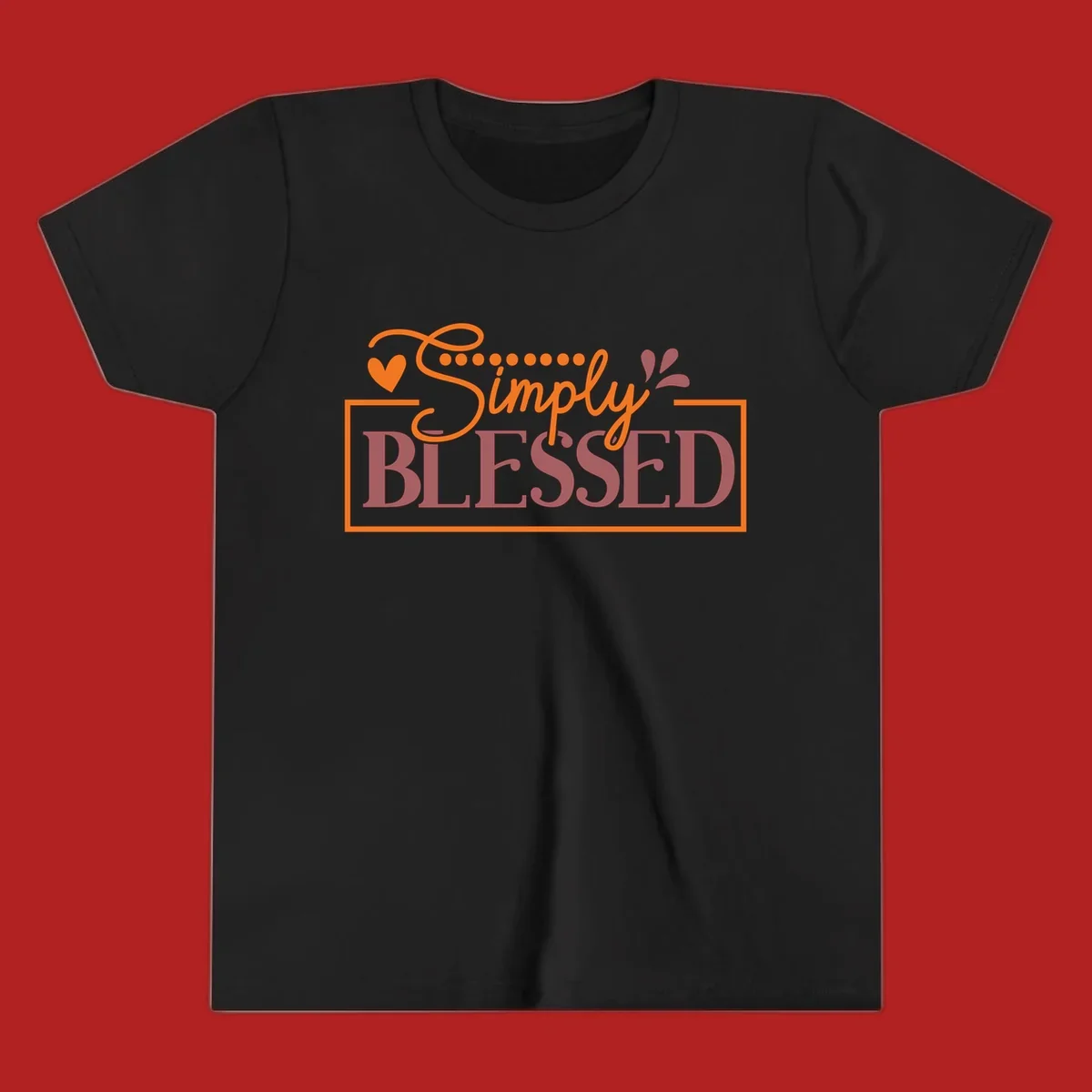 Simply Blessed phrase with heart and dots graphic tee.