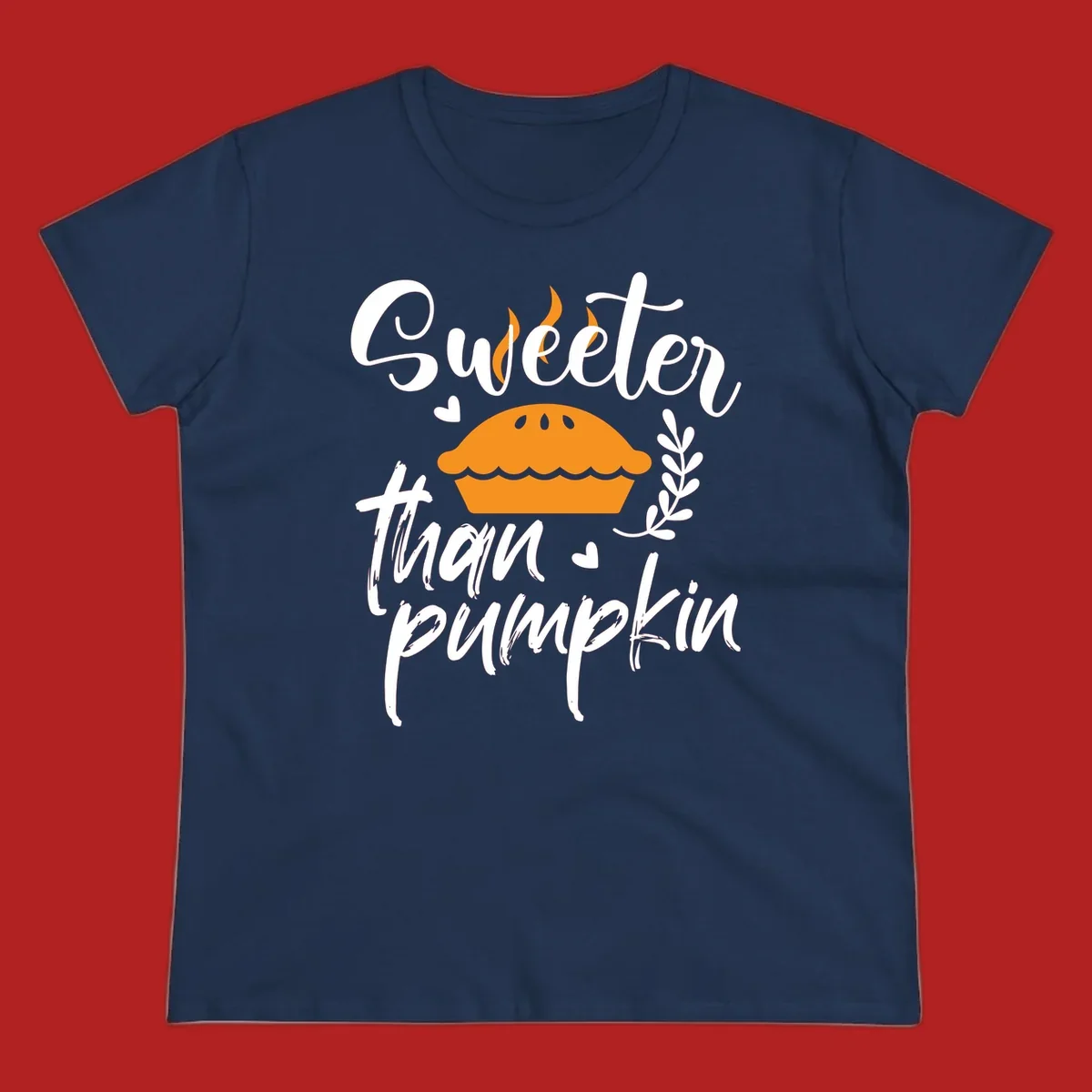 Sweeter than pumpkin pie graphic with illustration, hearts, and leaves.