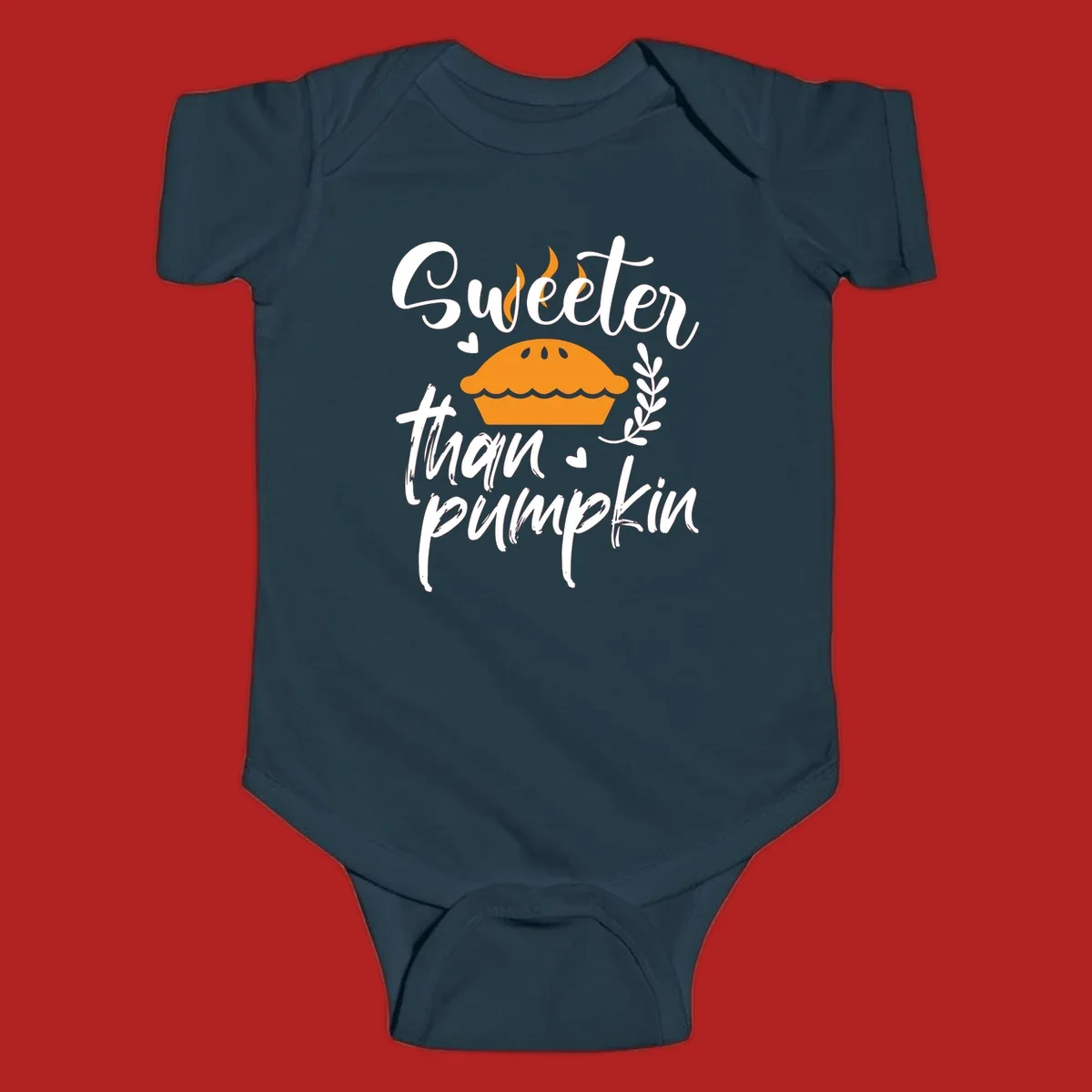 Sweeter than pumpkin pie graphic with illustration, hearts, and leaves.