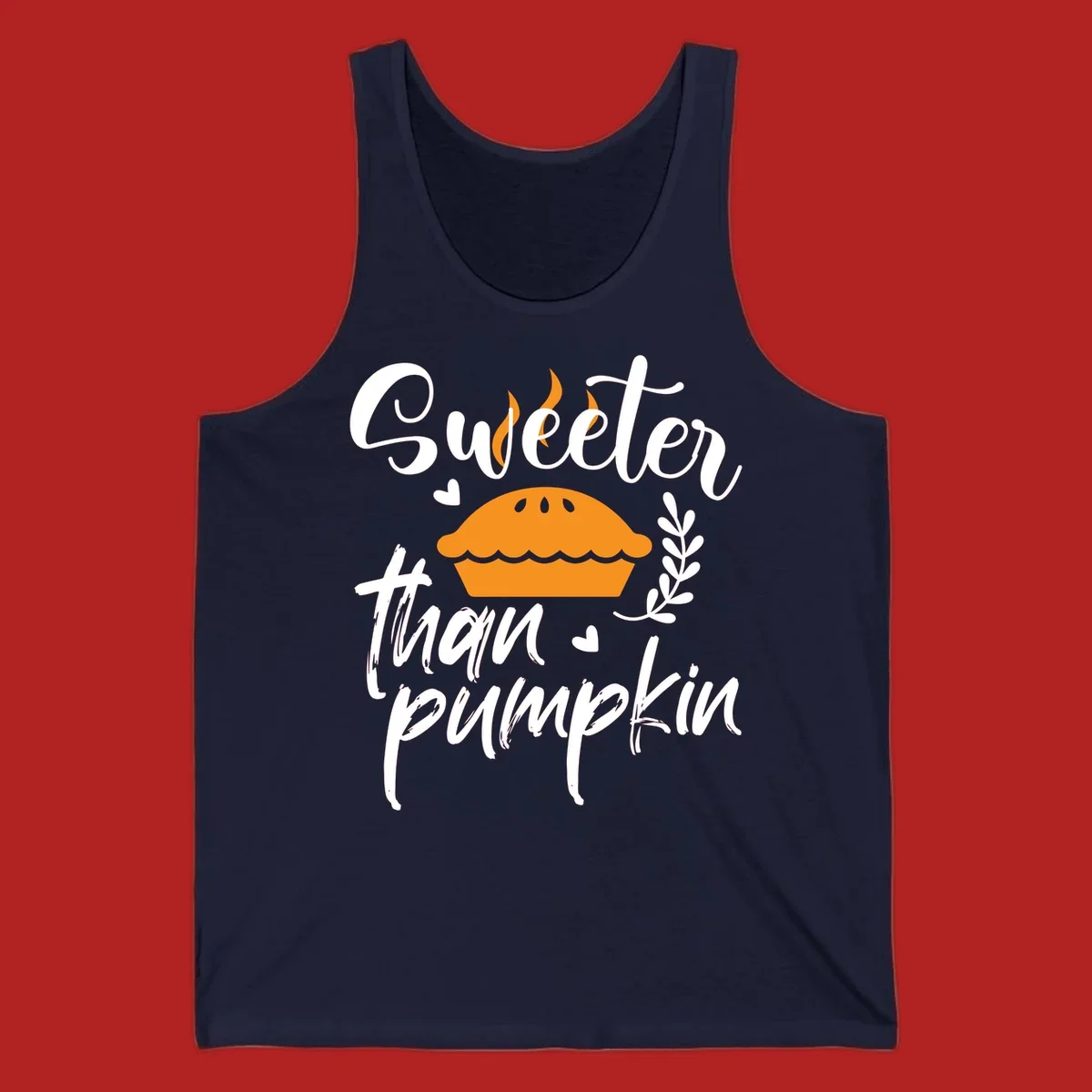 Sweeter than pumpkin pie graphic with illustration, hearts, and leaves.