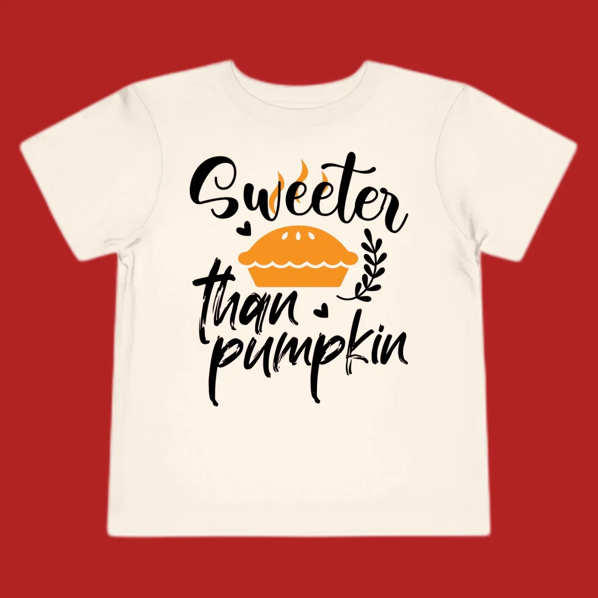 Sweeter than pumpkin pie graphic with illustration, hearts, and leaves.