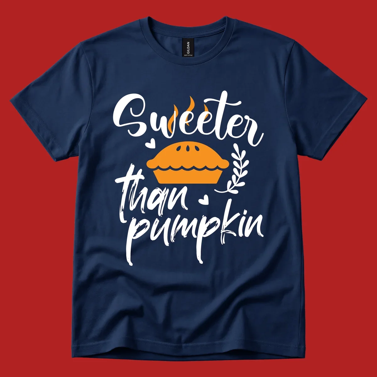 Sweeter than pumpkin pie graphic with illustration, hearts, and leaves.