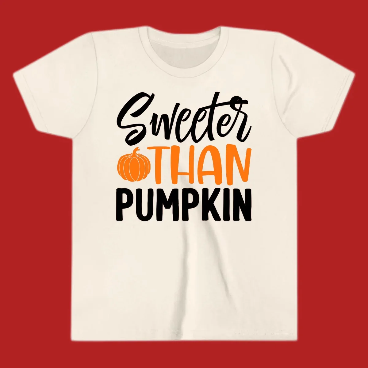 Sweeter than pumpkin fall saying with pumpkin illustration and text.