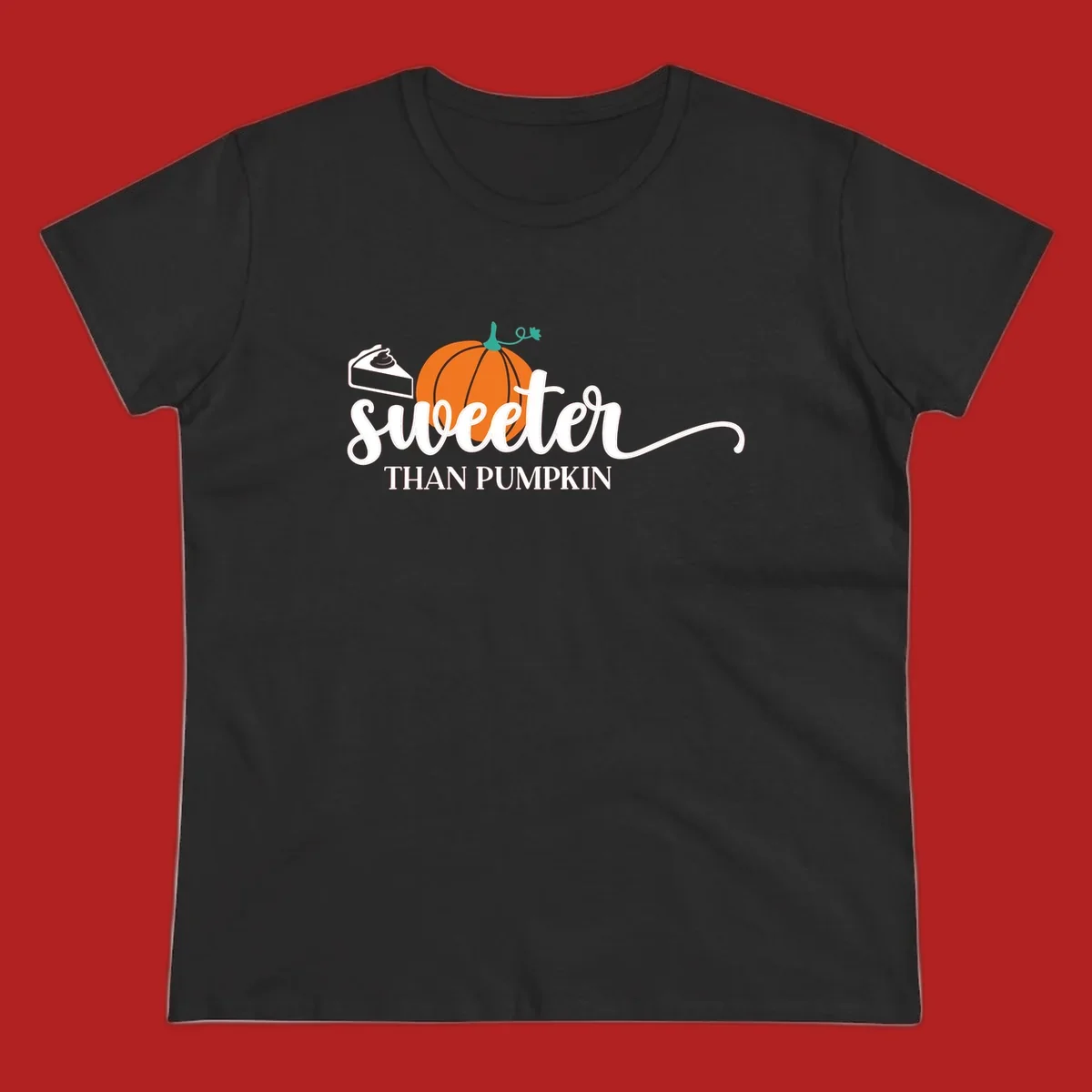 Sweeter than pumpkin pie graphic with pie slice and pumpkin artwork.