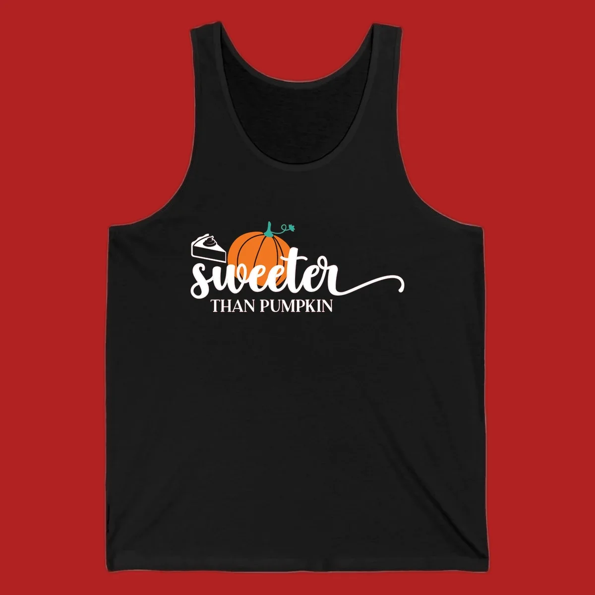 Sweeter than pumpkin pie graphic with pie slice and pumpkin artwork.