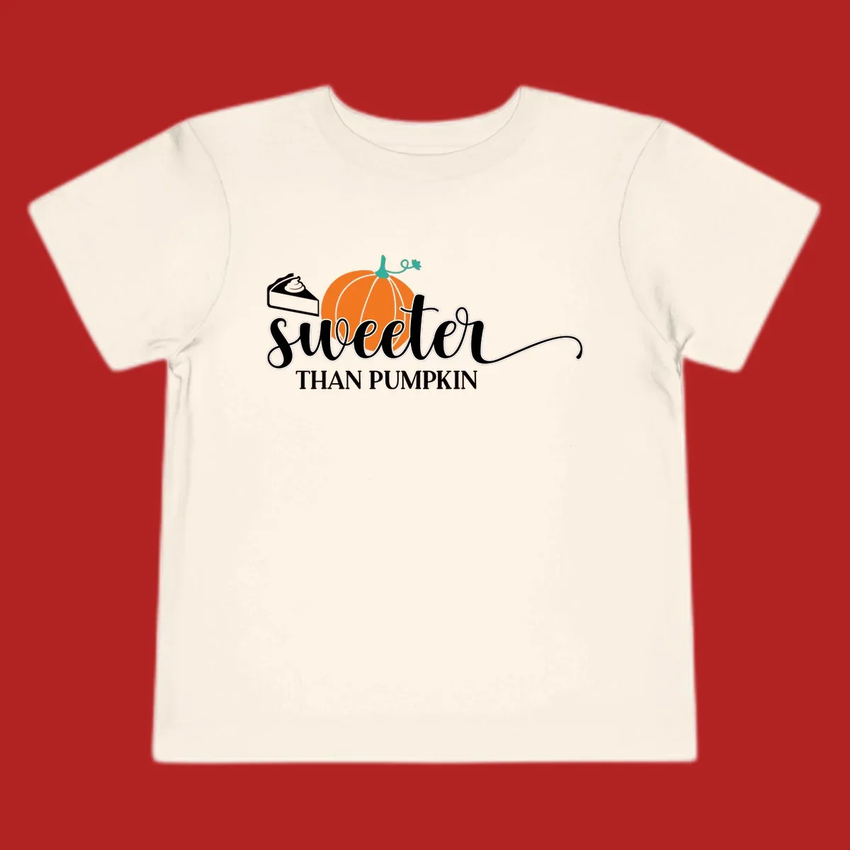 Sweeter than pumpkin pie graphic with pie slice and pumpkin artwork.