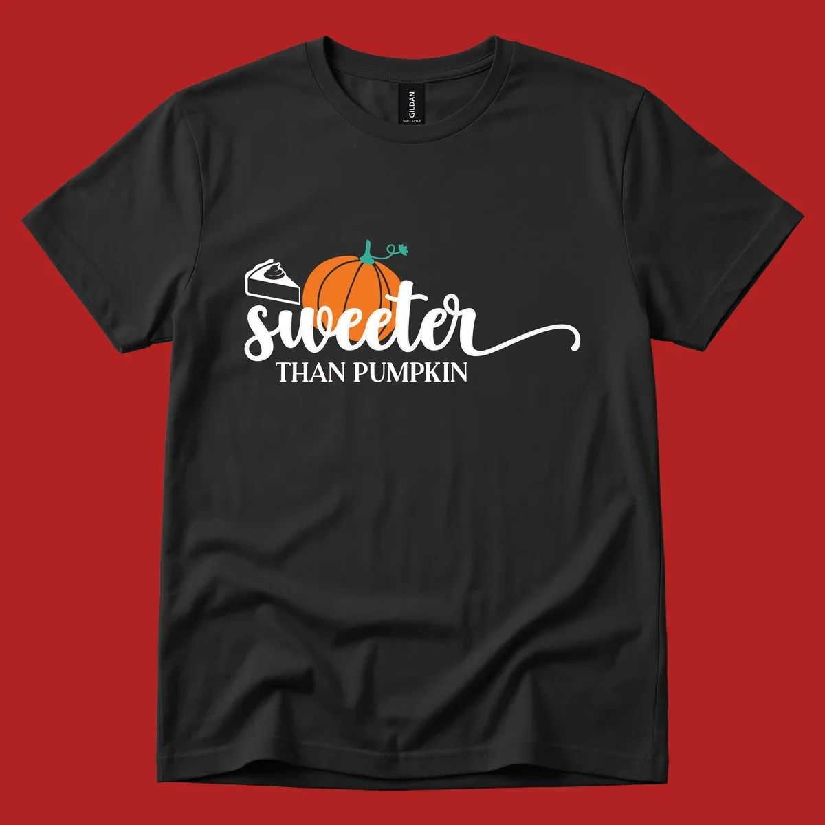 Sweeter than pumpkin pie graphic with pie slice and pumpkin artwork.