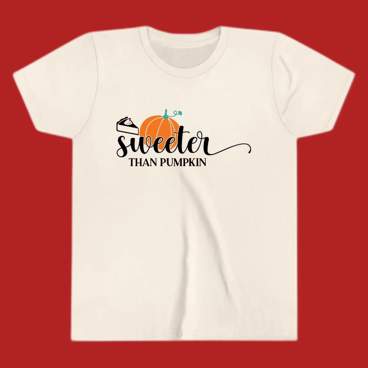 Sweeter than pumpkin pie graphic with pie slice and pumpkin artwork.