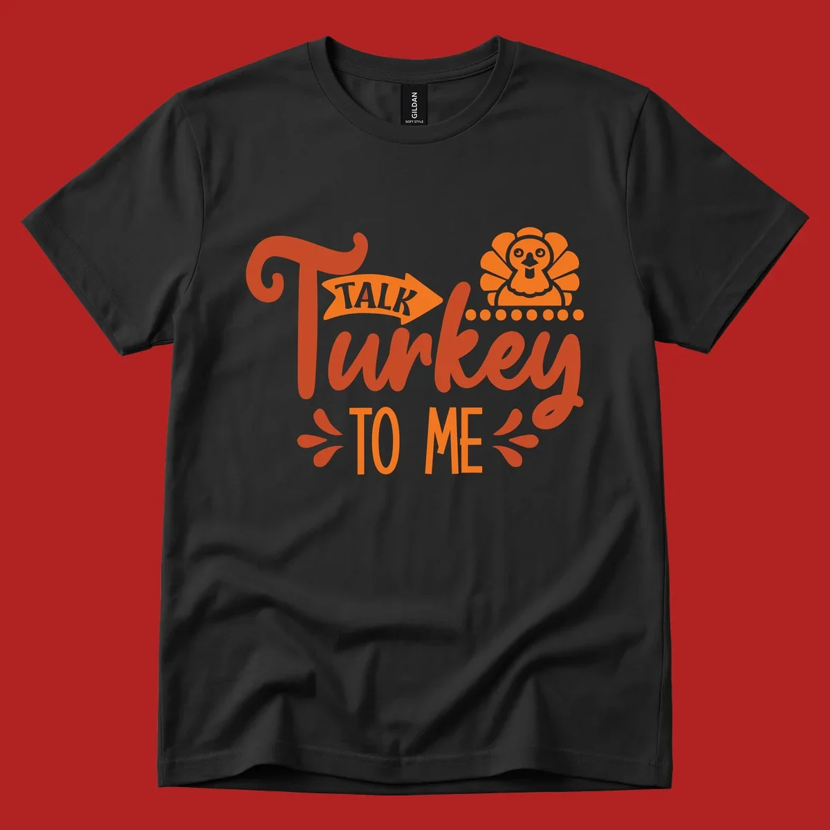 Talk Turkey To Me Thanksgiving graphic with turkey and arrow illustration