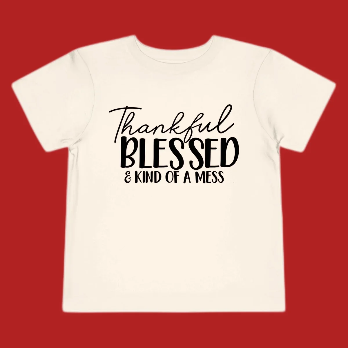 Thankful Blessed Kind Of A Mess typography design.