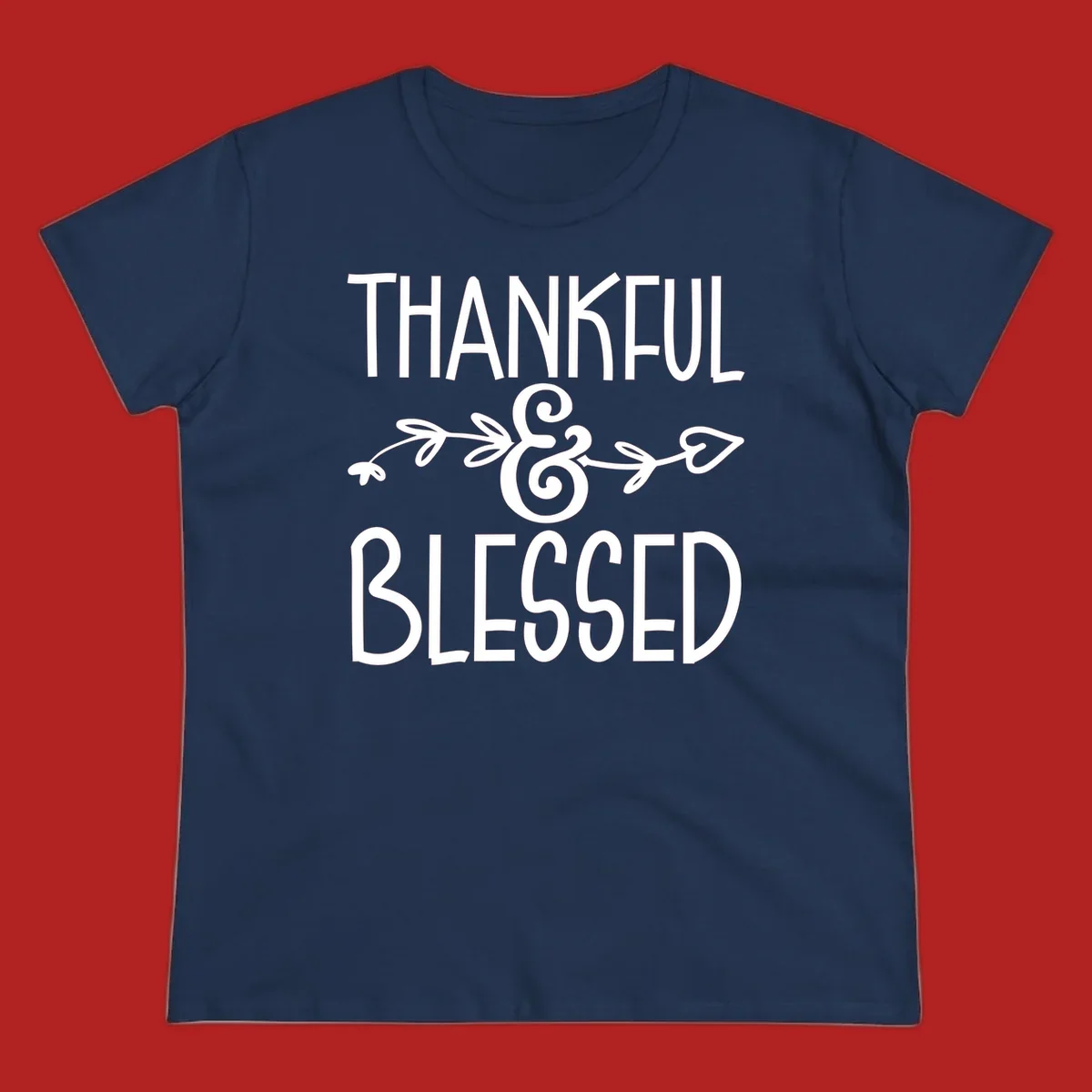 Thankful & Blessed typography design with decorative ampersand.