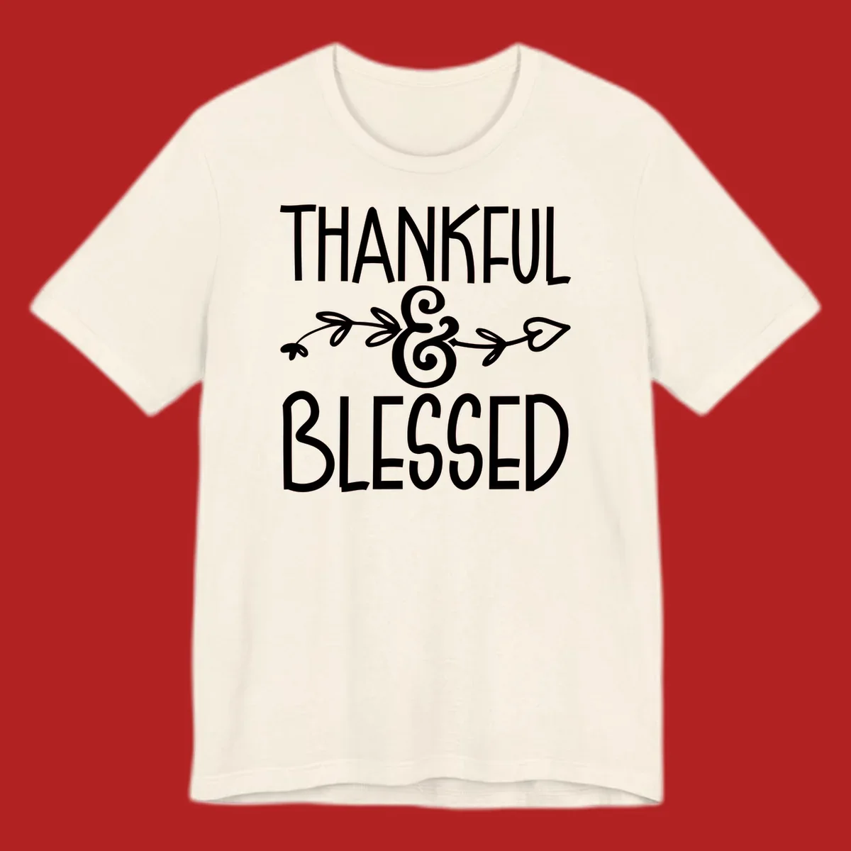 Thankful & Blessed typography design with decorative ampersand.