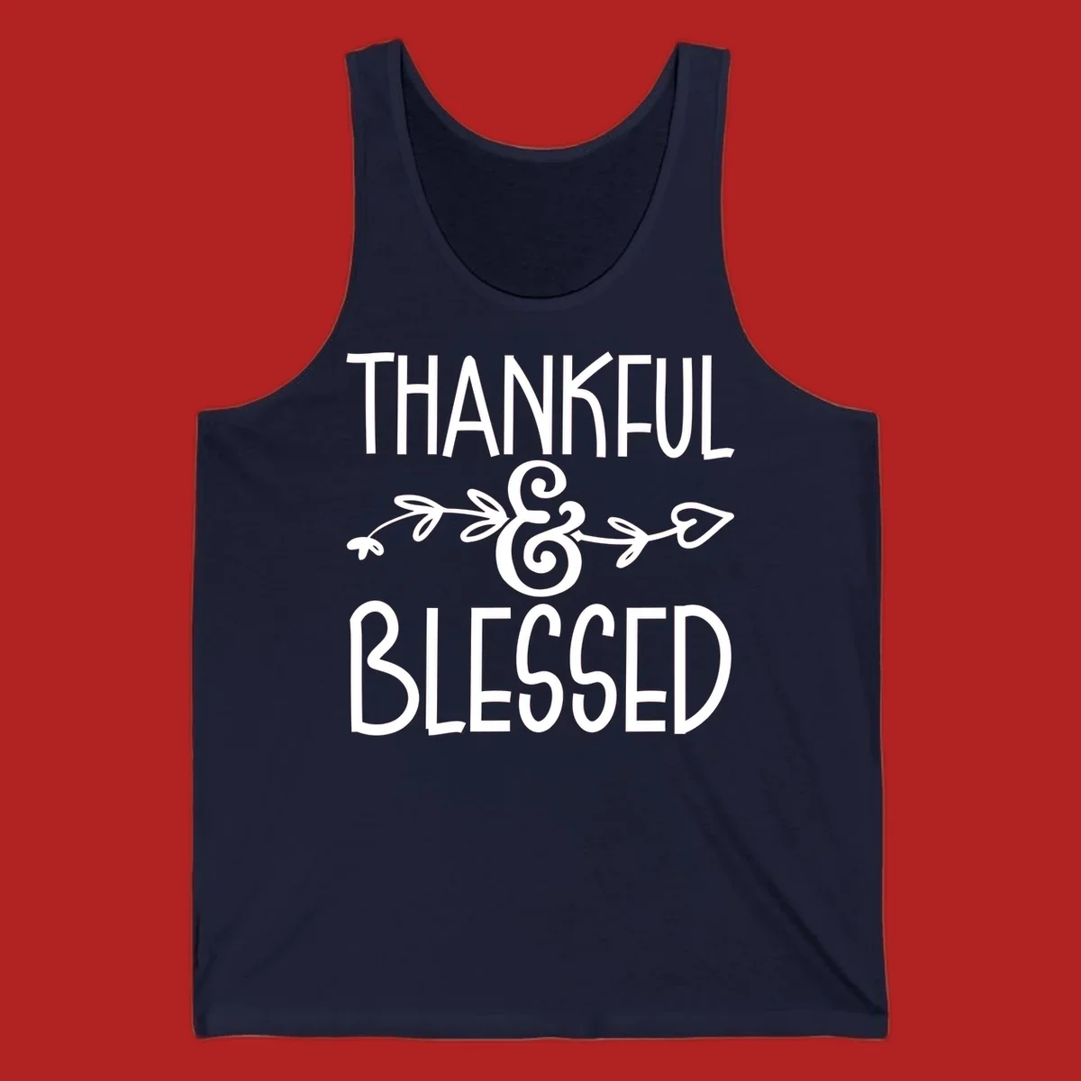Thankful & Blessed typography design with decorative ampersand.