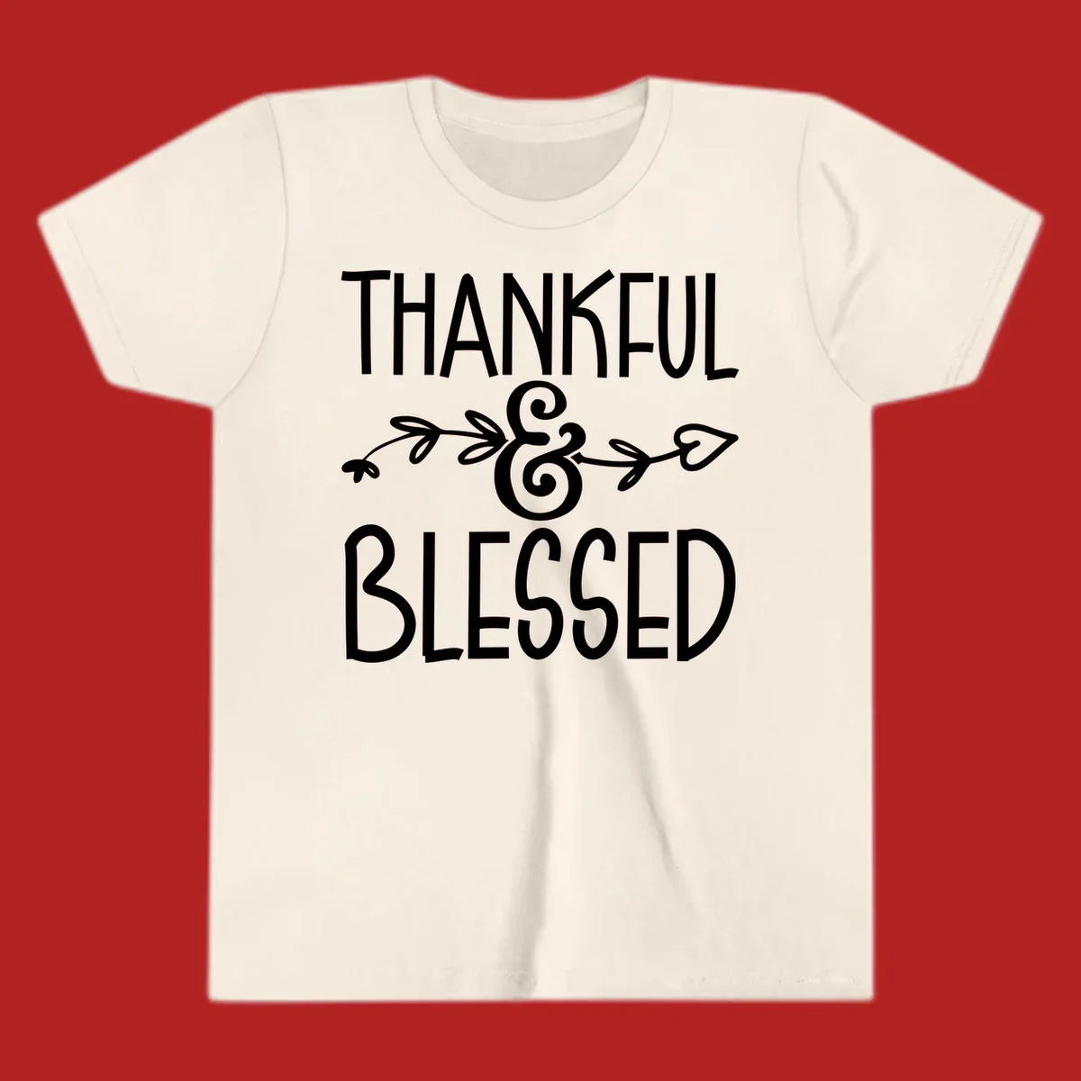 Thankful & Blessed typography design with decorative ampersand.