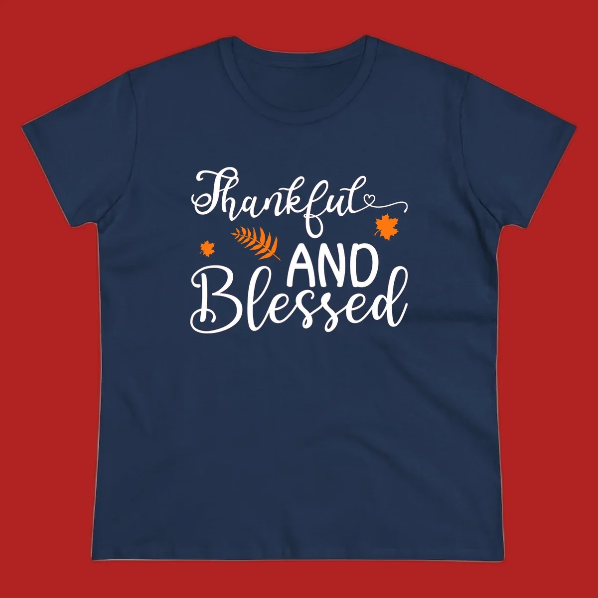 Thankful and blessed fall leaves typography design